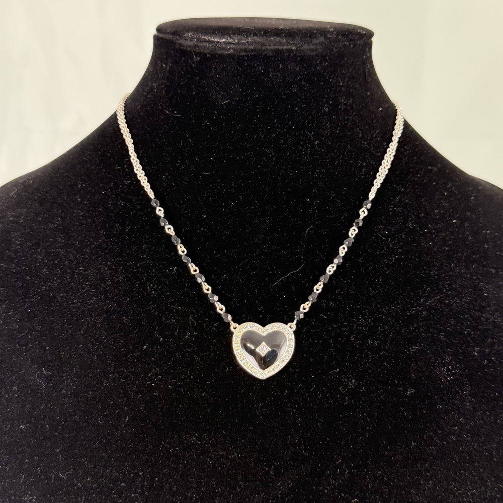Napier Silver Tone Clear Rhinestone  Lack  Heart Bead Double Strand Necklace
